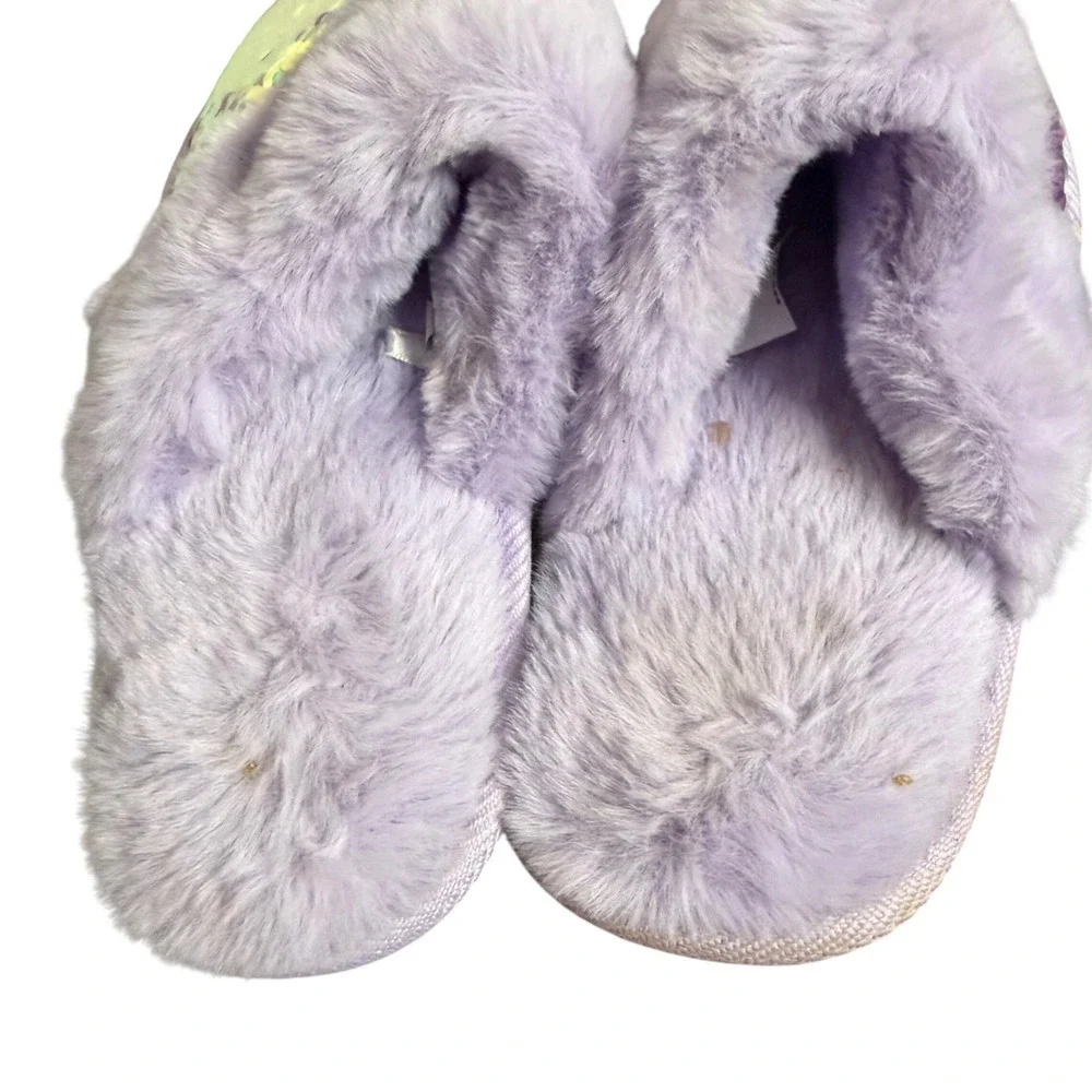 Target Slippers Girls M‎ 2/3 Purple Iridescent Sequin Faux Fur Glam Mermaid Cozy